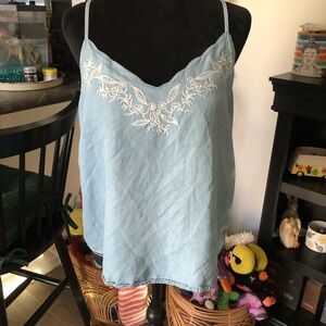 Sweet Wanderer Light Blue Jean Embroidered Women's Tank Top
